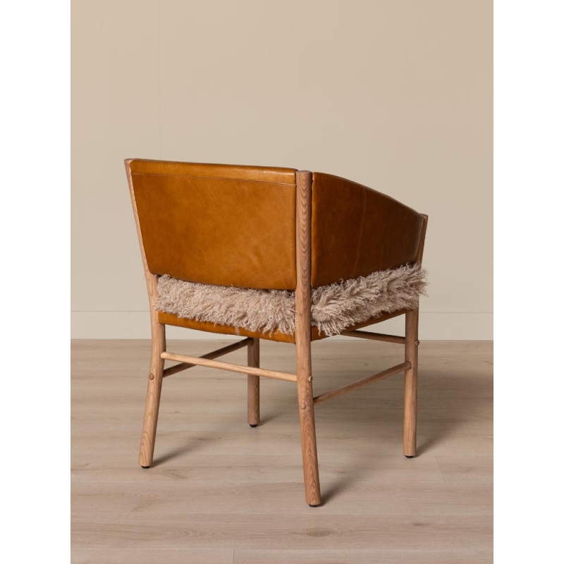 Chaise fauteuil cuir camel et fourrure Nortalik  - 6