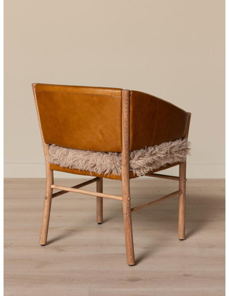 Chaise fauteuil cuir camel et fourrure Nortalik  - 6