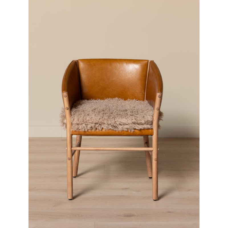 Chaise fauteuil cuir camel et fourrure Nortalik  - 3