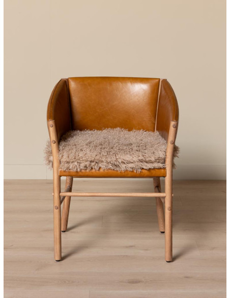 Chaise fauteuil cuir camel et fourrure Nortalik  - 3