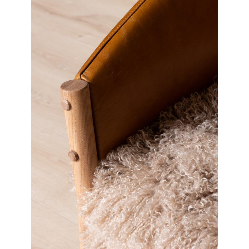 Chaise fauteuil cuir camel et fourrure Nortalik  - 7