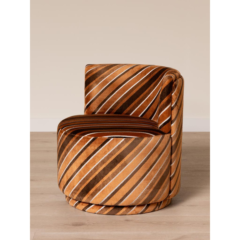Fauteuil pivotant marron rayé seventies Métro  - 3