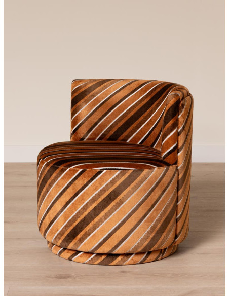 Fauteuil pivotant marron rayé seventies Métro  - 3