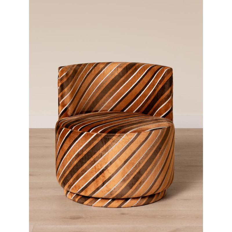 Fauteuil pivotant marron rayé seventies Métro  - 2