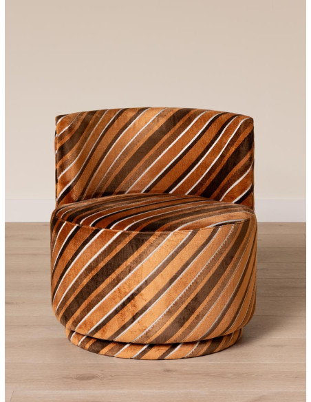 Fauteuil pivotant marron rayé seventies Métro  - 2
