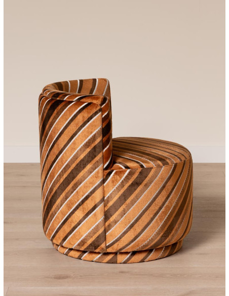 Fauteuil pivotant marron rayé seventies Métro  - 4