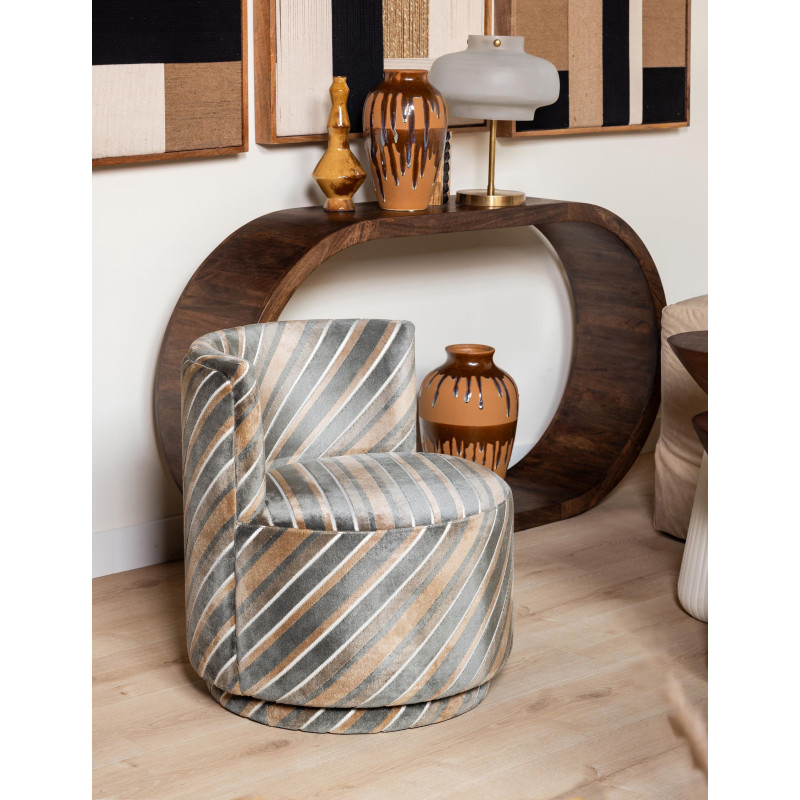 Fauteuil pivotant gris rayé seventies Métro  - 2