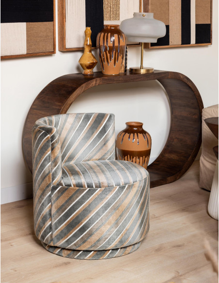 Fauteuil pivotant gris rayé seventies Métro  - 2