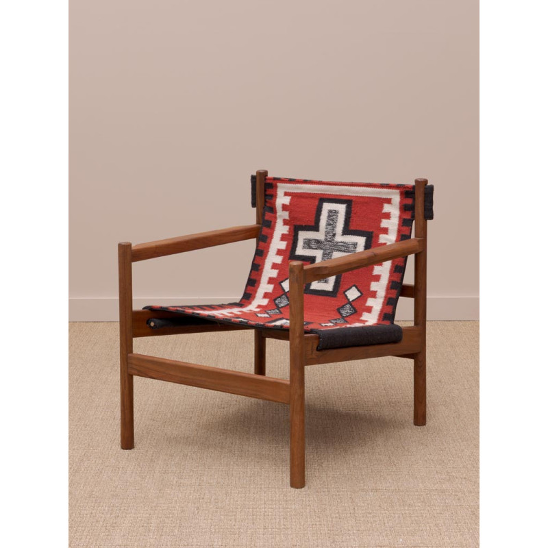 Fauteuil kilim rouge bois d’acacia 76 cm Frontierra  - 3