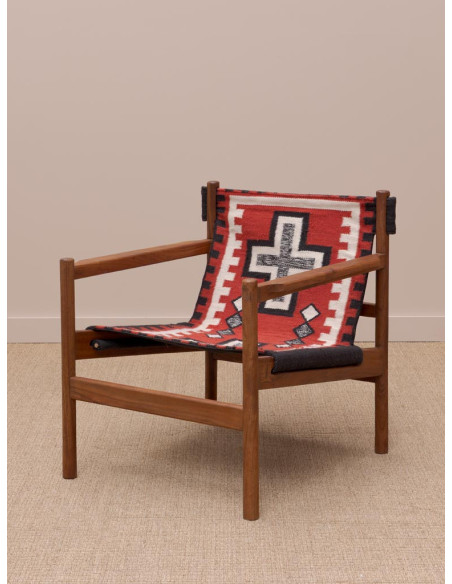 Fauteuil kilim rouge bois d’acacia 76 cm Frontierra  - 3