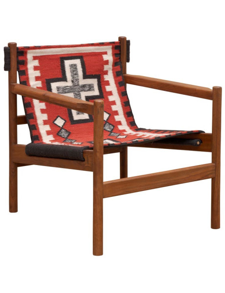 Fauteuil kilim rouge bois d’acacia 76 cm Frontierra  - 1
