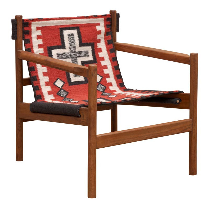 Fauteuil kilim rouge bois d’acacia 76 cm Frontierra  - 1