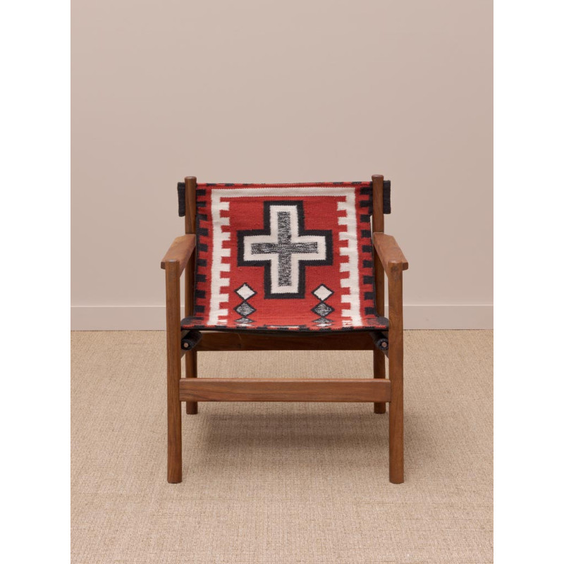 Fauteuil kilim rouge bois d’acacia 76 cm Frontierra  - 2