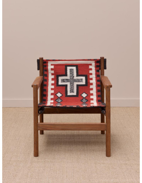 Fauteuil kilim rouge bois d’acacia 76 cm Frontierra  - 2