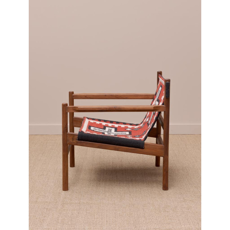 Fauteuil kilim rouge bois d’acacia 76 cm Frontierra  - 4