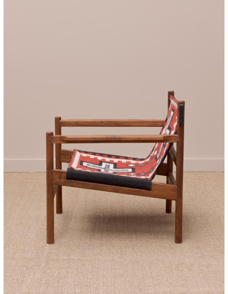 Fauteuil kilim rouge bois d’acacia 76 cm Frontierra  - 4