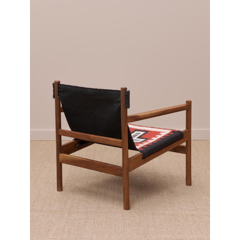 Fauteuil kilim rouge bois d’acacia 76 cm Frontierra  - 5