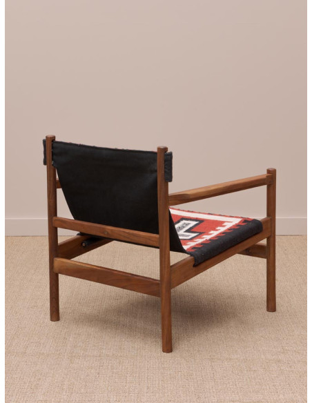 Fauteuil kilim rouge bois d’acacia 76 cm Frontierra  - 5