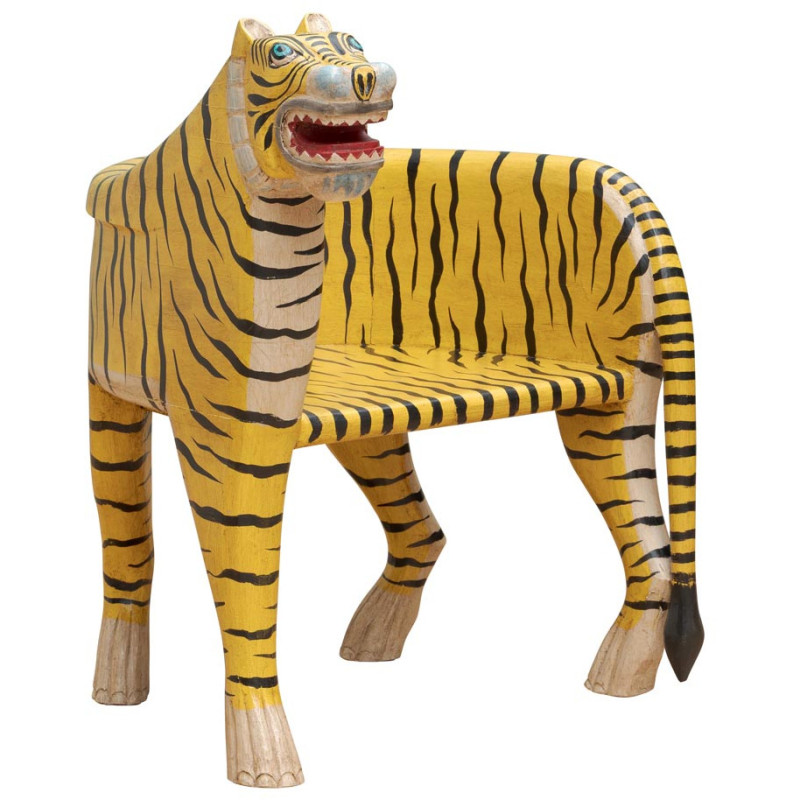 Fauteuil droit tigre sculpté en manguier 87 cm Tiger  - 1