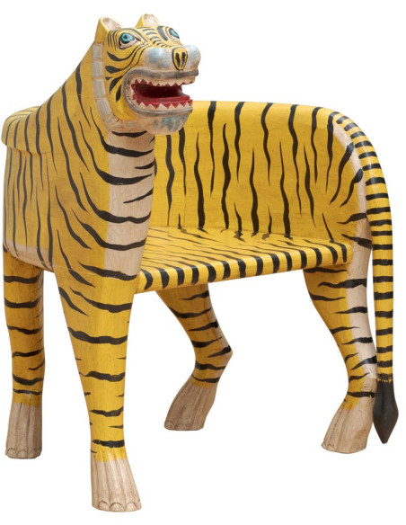 Fauteuil droit tigre sculpté en manguier 87 cm Tiger  - 1