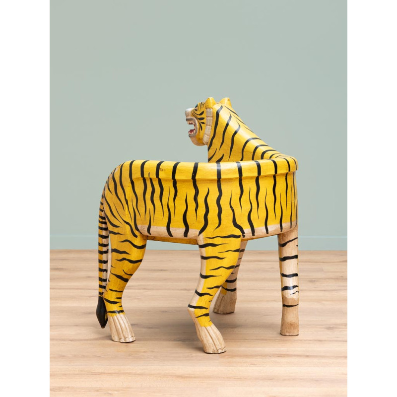 Fauteuil droit tigre sculpté en manguier 87 cm Tiger  - 6