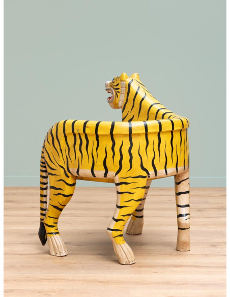 Fauteuil droit tigre sculpté en manguier 87 cm Tiger  - 6