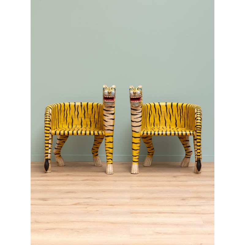 Fauteuil droit tigre sculpté en manguier 87 cm Tiger  - 8
