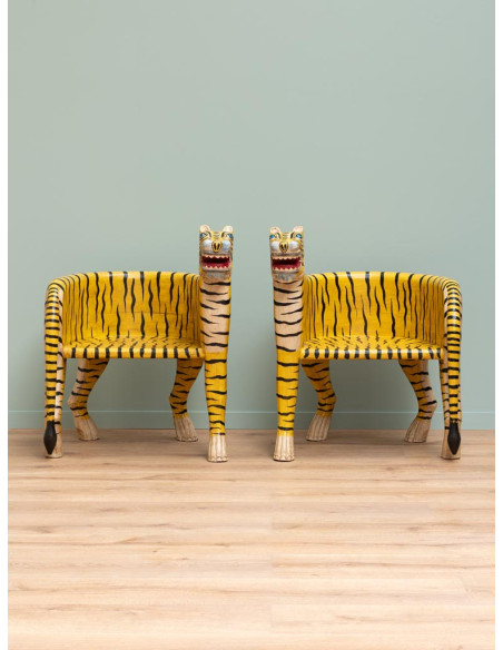 Fauteuil droit tigre sculpté en manguier 87 cm Tiger  - 8
