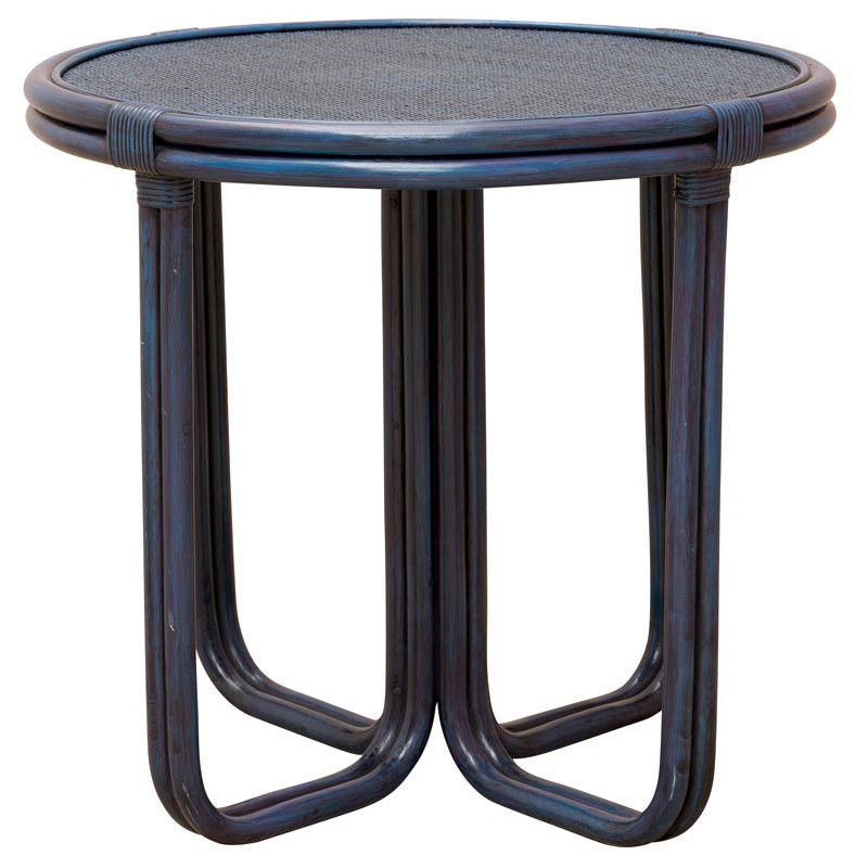 Petite table ronde en rotin bleu 78 cm Pigmento  - 1