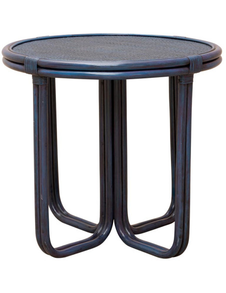Petite table ronde en rotin bleu 78 cm Pigmento  - 1