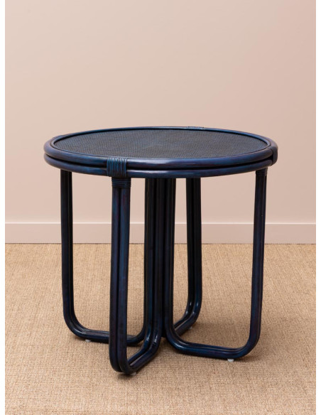 Petite table ronde en rotin bleu 78 cm Pigmento  - 4