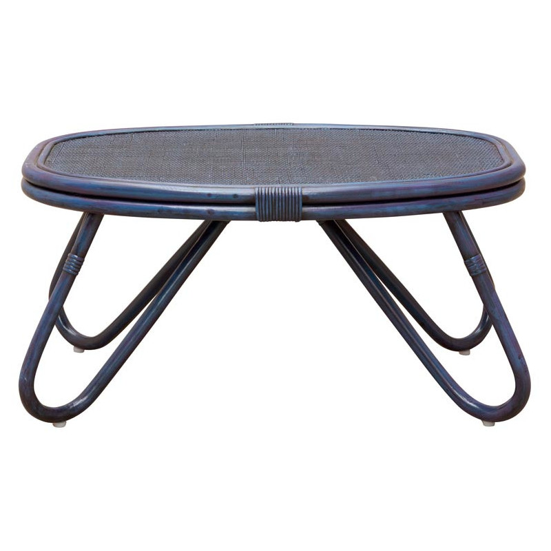 Table basse ovale rotin bleu 84x52x42 cm Pigmento  - 1