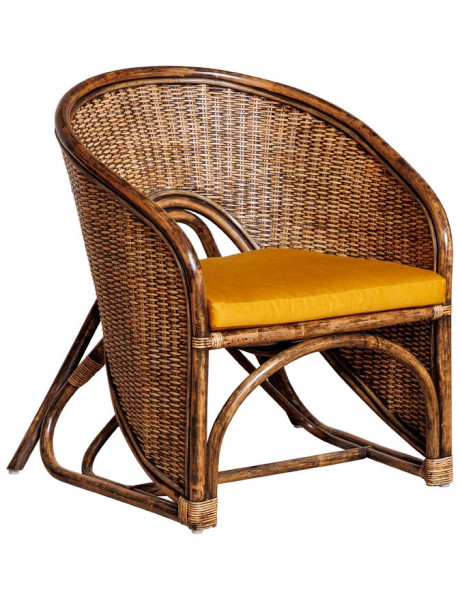 Fauteuil en rotin avec coussin ocre 76x63x83 cm Veracruz  - 1