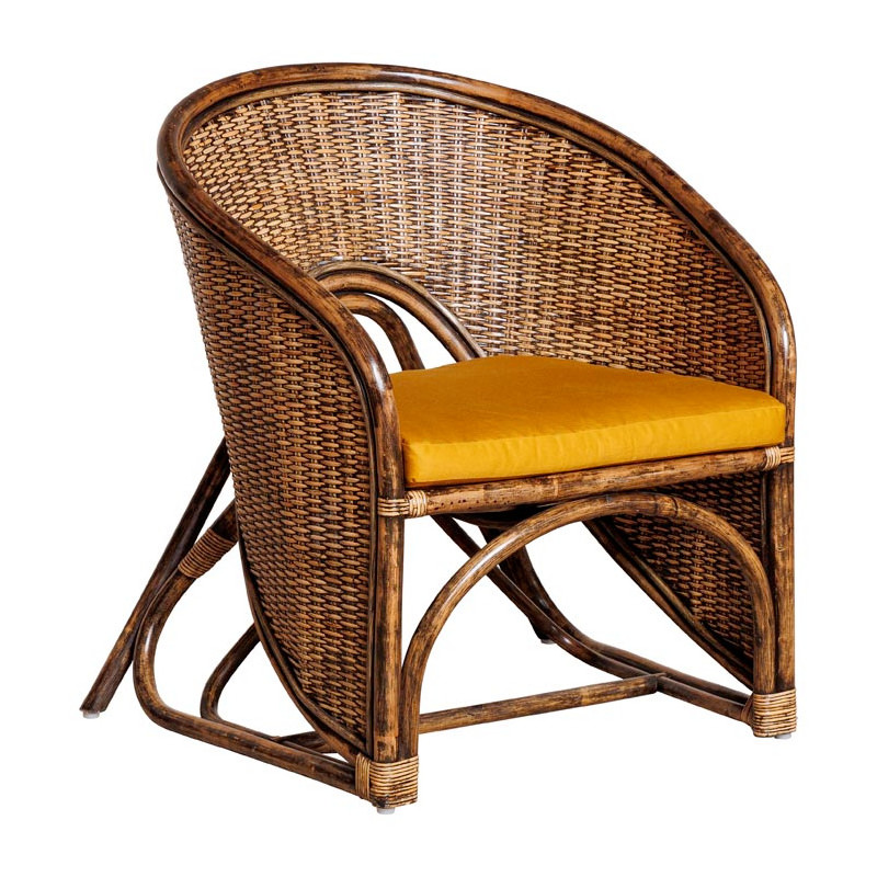 Fauteuil en rotin avec coussin ocre 76x63x83 cm Veracruz  - 1