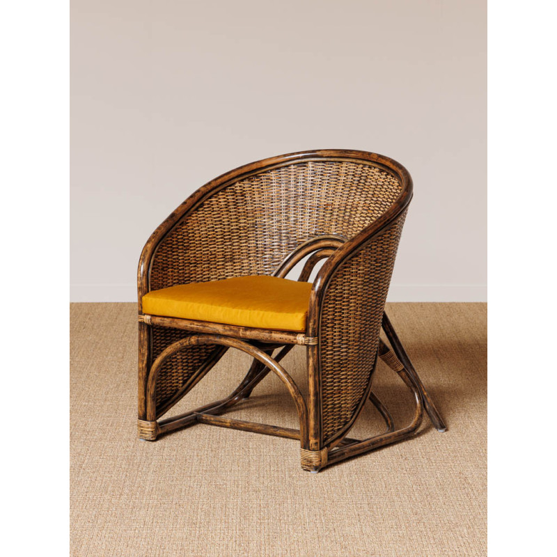 Fauteuil en rotin avec coussin ocre 76x63x83 cm Veracruz  - 4