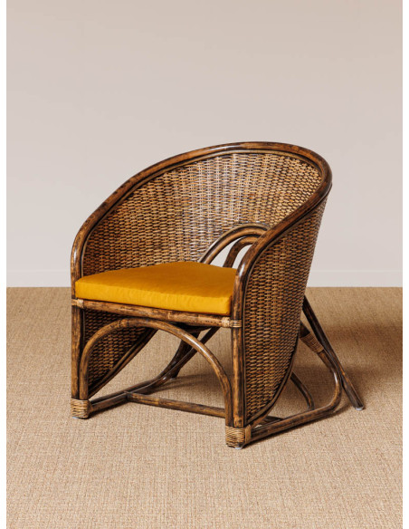 Fauteuil en rotin avec coussin ocre 76x63x83 cm Veracruz  - 4