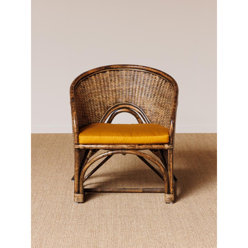 Fauteuil en rotin avec coussin ocre 76x63x83 cm Veracruz  - 3