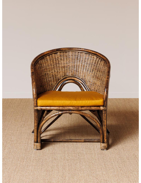 Fauteuil en rotin avec coussin ocre 76x63x83 cm Veracruz  - 3