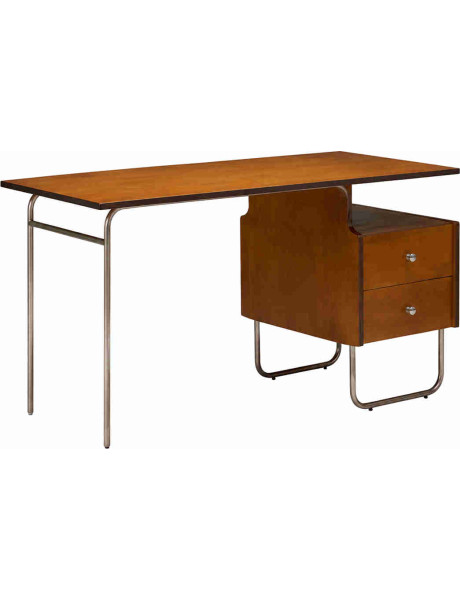 Bureau vintage 2 tiroirs bouleau et chrome 132,5x66,5x74 cm Maurice  - 1