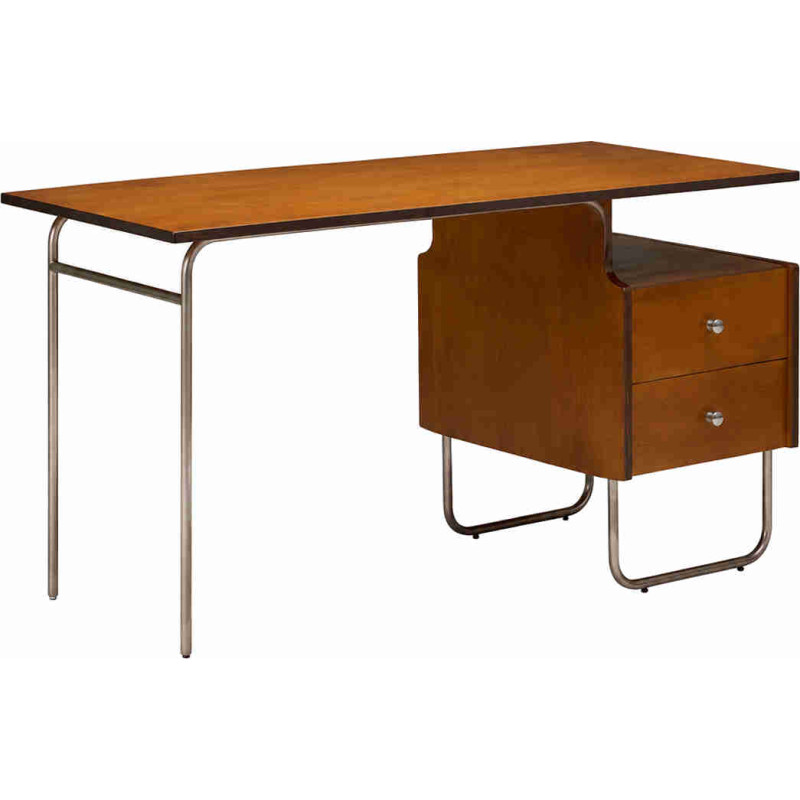 Bureau vintage 2 tiroirs bouleau et chrome 132,5x66,5x74 cm Maurice  - 1
