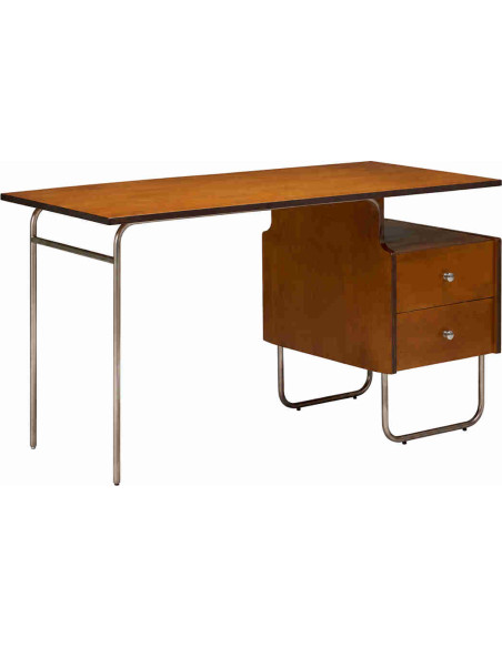 Bureau vintage 2 tiroirs bouleau et chrome 132,5x66,5x74 cm Maurice  - 1