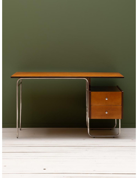 Bureau vintage 2 tiroirs bouleau et chrome 132,5x66,5x74 cm Maurice  - 3