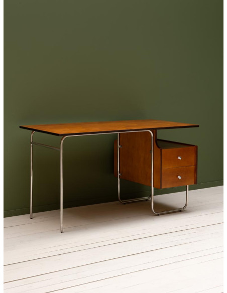 Bureau vintage 2 tiroirs bouleau et chrome 132,5x66,5x74 cm Maurice  - 4