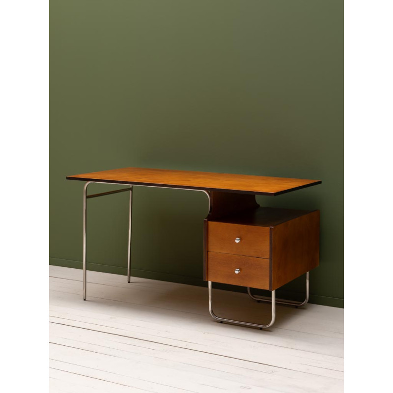 Bureau vintage 2 tiroirs bouleau et chrome 132,5x66,5x74 cm Maurice  - 5