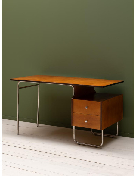 Bureau vintage 2 tiroirs bouleau et chrome 132,5x66,5x74 cm Maurice  - 5