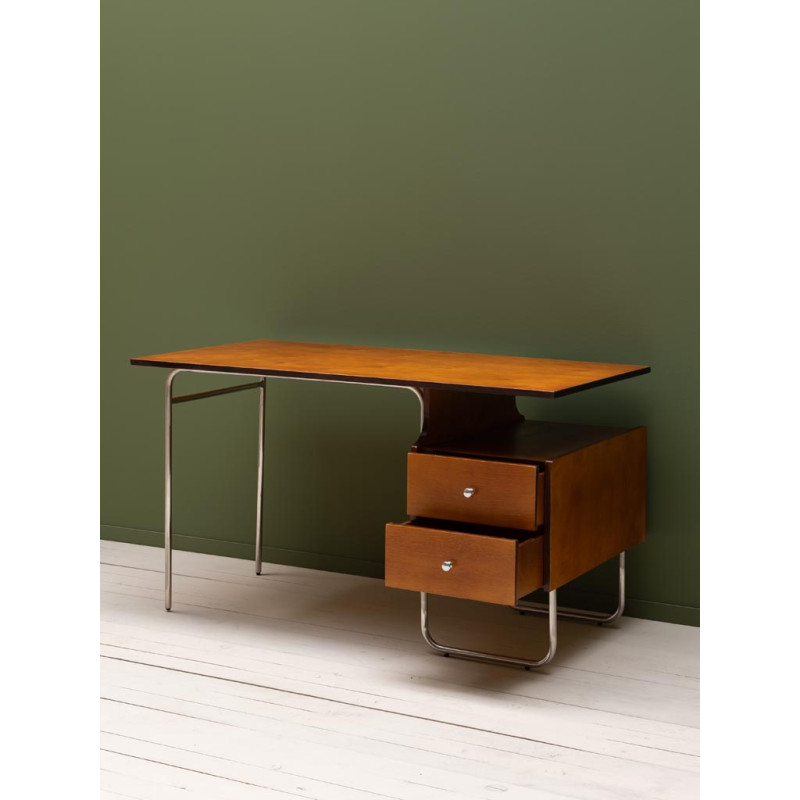 Bureau vintage 2 tiroirs bouleau et chrome 132,5x66,5x74 cm Maurice  - 6