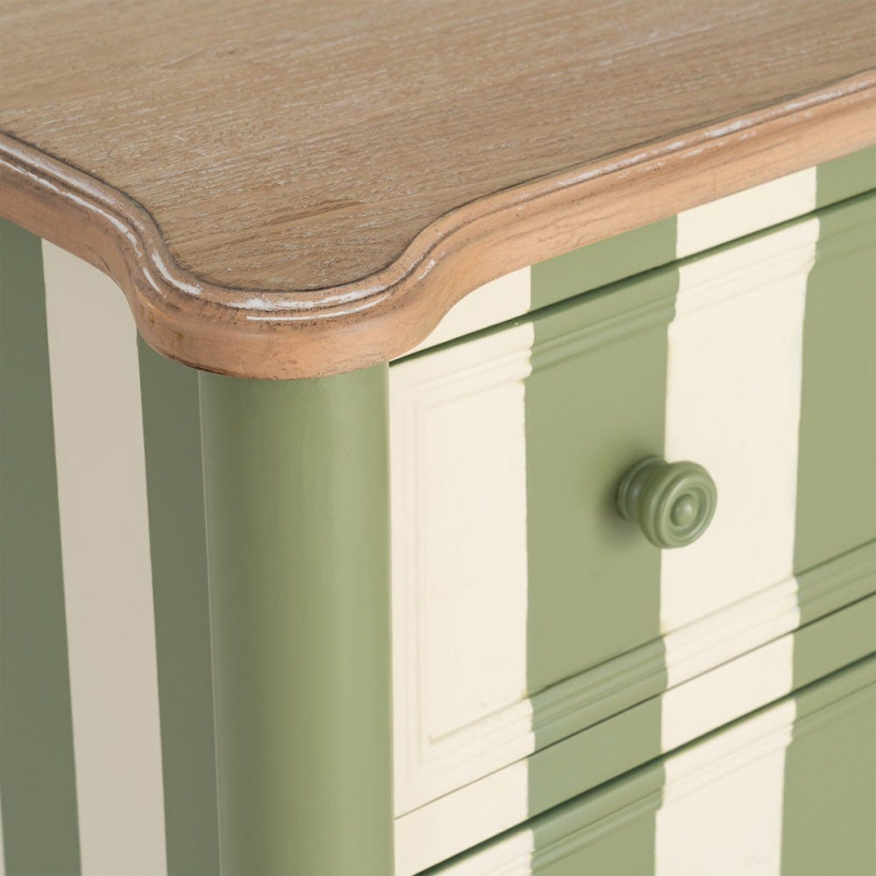 Commode 2 tiroirs bois rayée vert crème 80x45x60 cm Sarnelle Ixia - 3