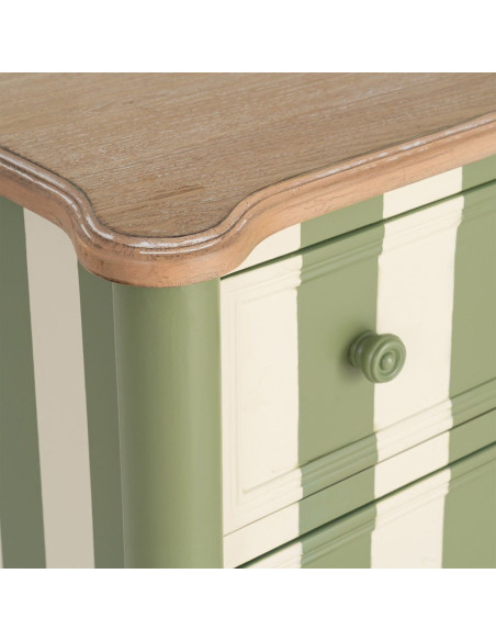 Commode 2 tiroirs bois rayée vert crème 80x45x60 cm Sarnelle Ixia - 3