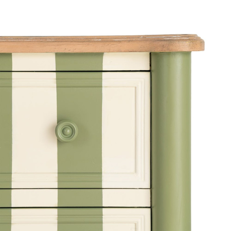 Commode 2 tiroirs bois rayée vert crème 80x45x60 cm Sarnelle Ixia - 4