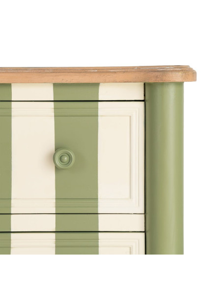 Commode 2 tiroirs bois rayée vert crème 80x45x60 cm Sarnelle Ixia - 4